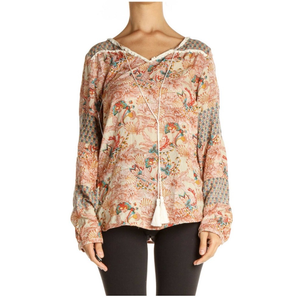 Sundance Floral Paisley Tassel Blouse Small Boho Crochet Trim Tunic Multicolor